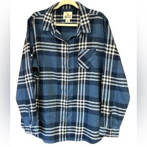 Field & Stream Women’s Flannel BlueCream Plaid Button-down CottonPolyester Top